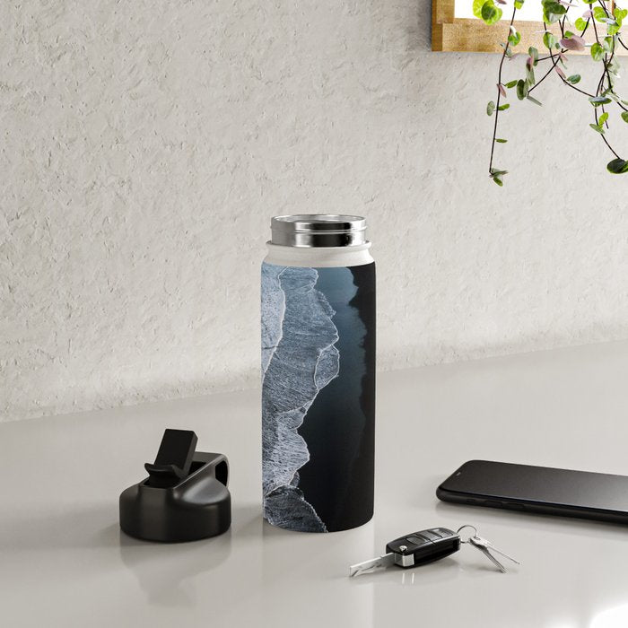 Minimalist Waves on a black sand beach in Iceland - Landscape Photography Water Bottle Gallery Image 4