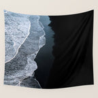 Minimalist Waves on a black sand beach in Iceland - Landscape Photography Wall Tapestry Gallery Image 4