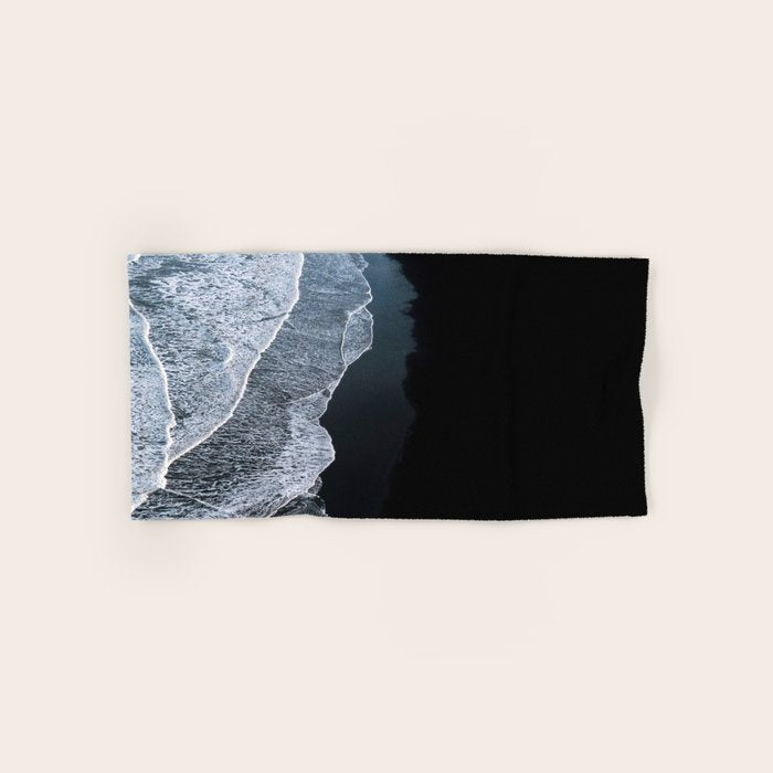Minimalist Waves on a black sand beach in Iceland - Landscape Photography Bath Towel Gallery Image 1