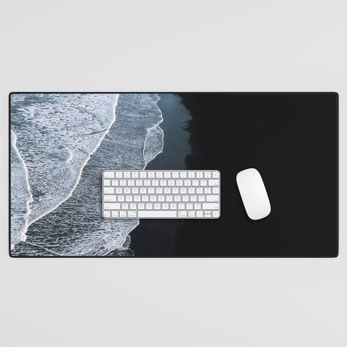 Minimalist Waves on a black sand beach in Iceland - Landscape Photography Desk Mat Gallery Image 1