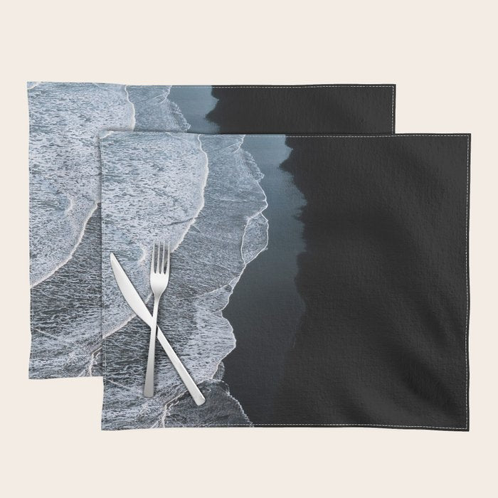 Minimalist Waves on a black sand beach in Iceland - Landscape Photography Placemat Gallery Image 1