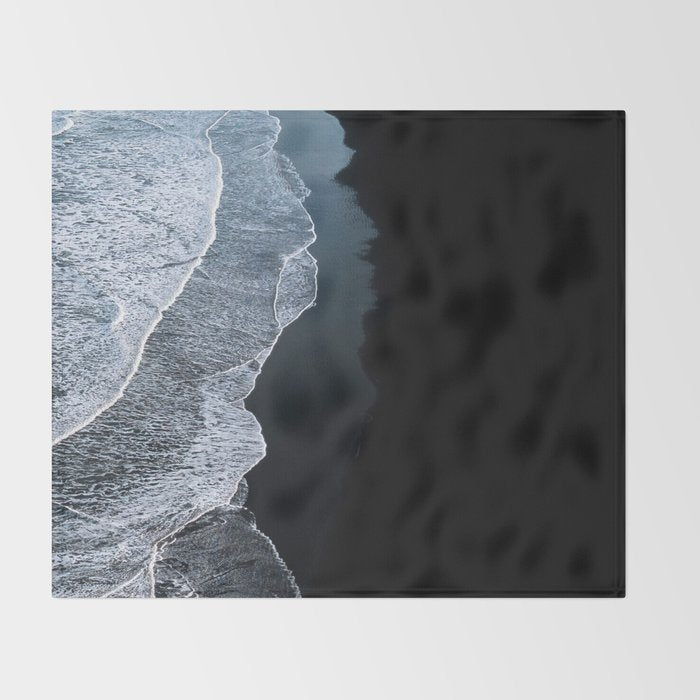 Minimalist Waves on a black sand beach in Iceland - Landscape Photography Throw Blanket Gallery Image 2