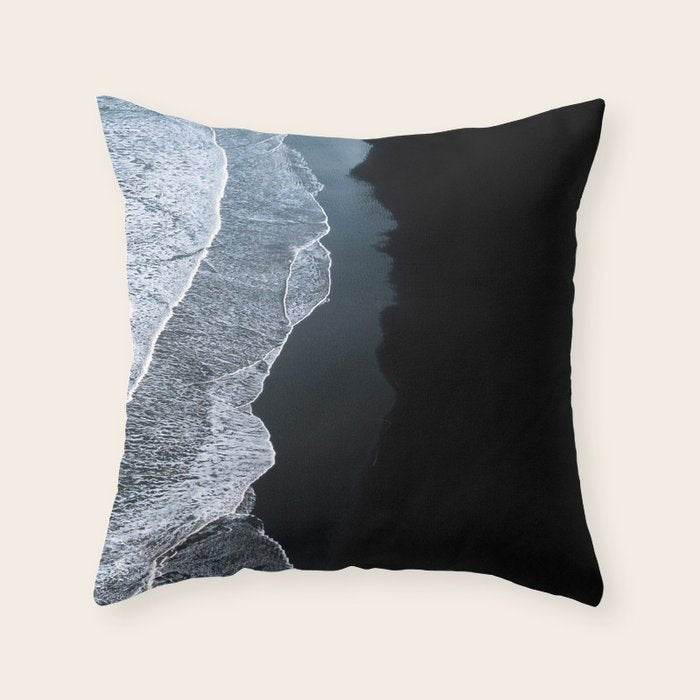 Minimalist Waves on a black sand beach in Iceland - Landscape Photography Throw Pillow Gallery Image 6