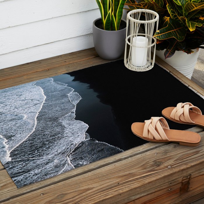 Minimalist Waves on a black sand beach in Iceland - Landscape Photography Outdoor Rug Gallery Image 2