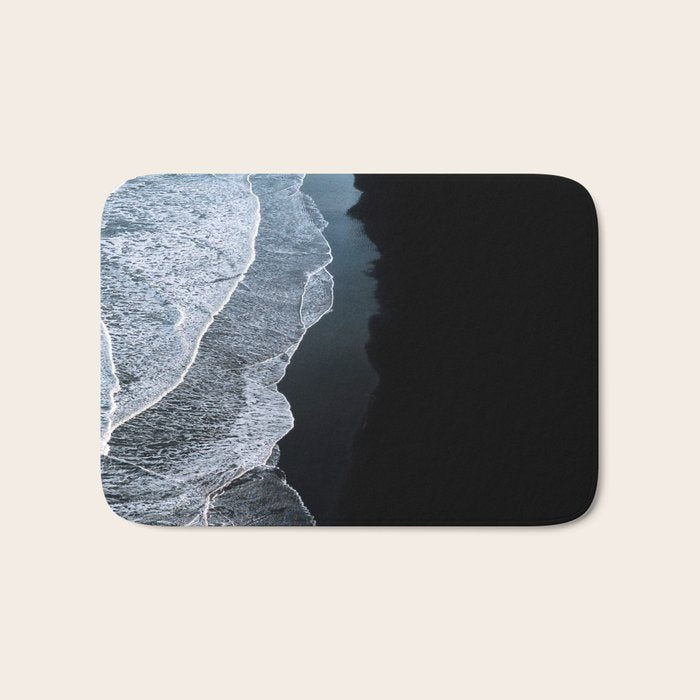 Minimalist Waves on a black sand beach in Iceland - Landscape Photography Bath Mat Gallery Image 1