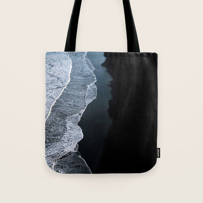 Minimalist Waves on a black sand beach in Iceland - Landscape Photography Tote Bag Gallery Image 1