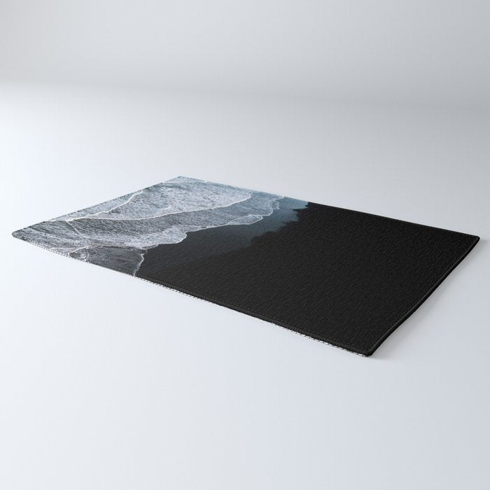 Minimalist Waves on a black sand beach in Iceland - Landscape Photography Rug Gallery Image 3