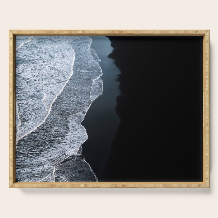 Minimalist Waves on a black sand beach in Iceland - Landscape Photography Serving Tray Gallery Image 1