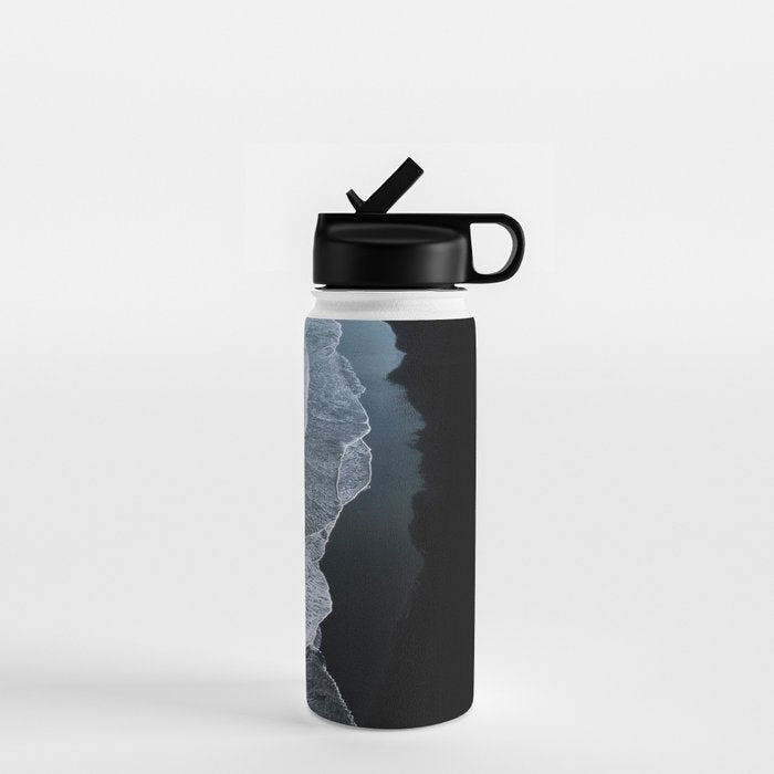 Minimalist Waves on a black sand beach in Iceland - Landscape Photography Water Bottle Gallery Image 1