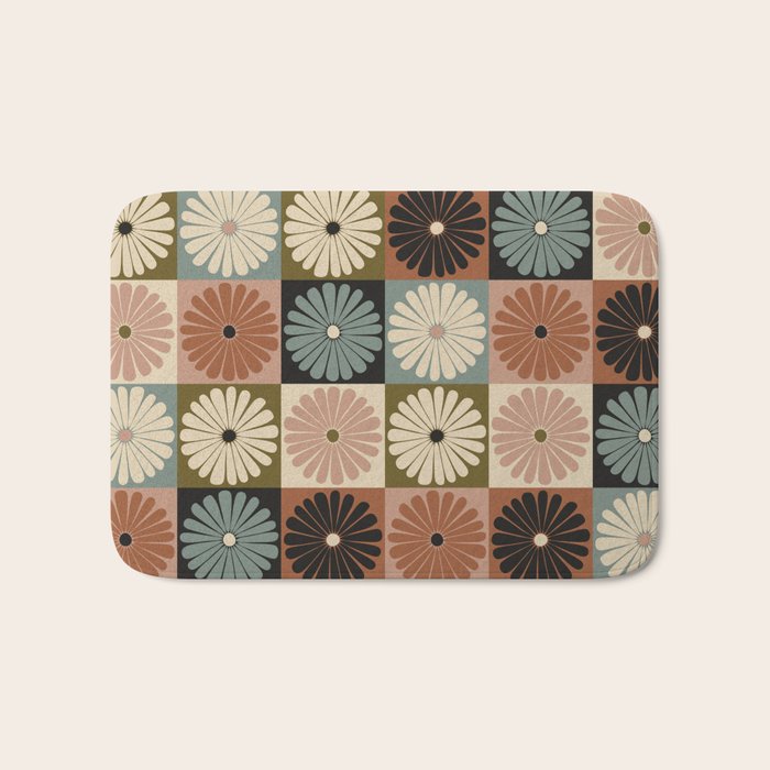 Retro Flowers Check Pattern II Bath Mat Gallery Image 1