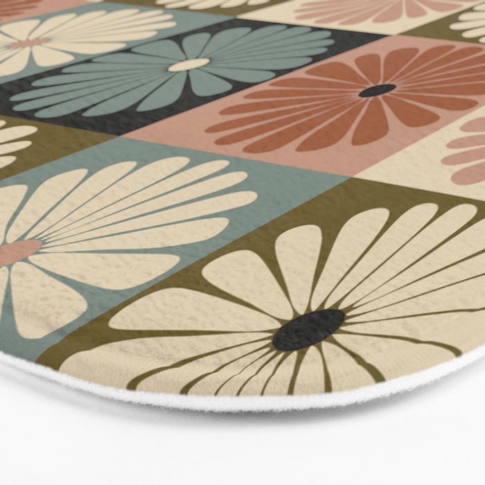 Retro Flowers Check Pattern II Bath Mat Gallery Image 3