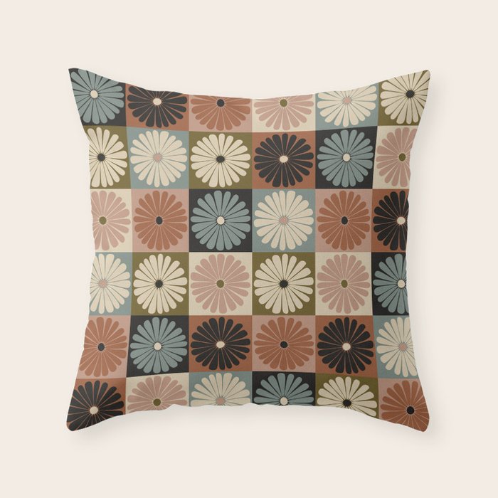 Retro Flowers Check Pattern II Throw Pillow Gallery Image 6