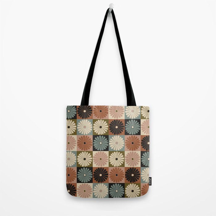 Retro Flowers Check Pattern II Tote Bag Gallery Image 2