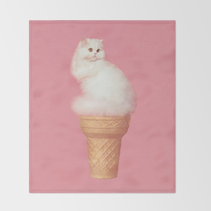 Cat Ice Cream - Pink Throw Blanket Gallery Image 2