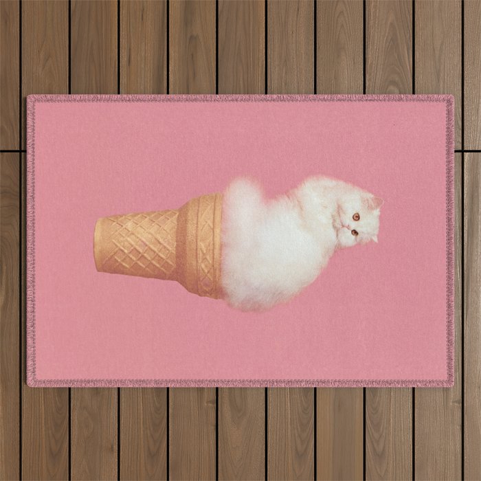 Cat Ice Cream - Pink Outdoor Rug Gallery Image 1