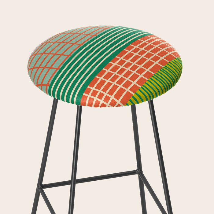 Finnish Patchwork Stripe Pattern Orange Green Pink Chartreuse Stool Gallery Image 2