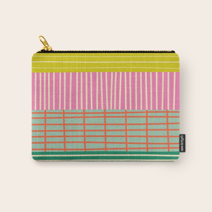 Finnish Patchwork Stripe Pattern Orange Green Pink Chartreuse Carry All Pouch Gallery Image 1