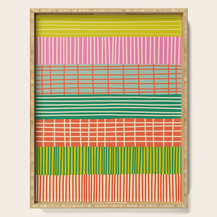 Finnish Patchwork Stripe Pattern Orange Green Pink Chartreuse Serving Tray Gallery Image 1