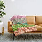 Finnish Patchwork Stripe Pattern Orange Green Pink Chartreuse Throw Blanket Gallery Image 1