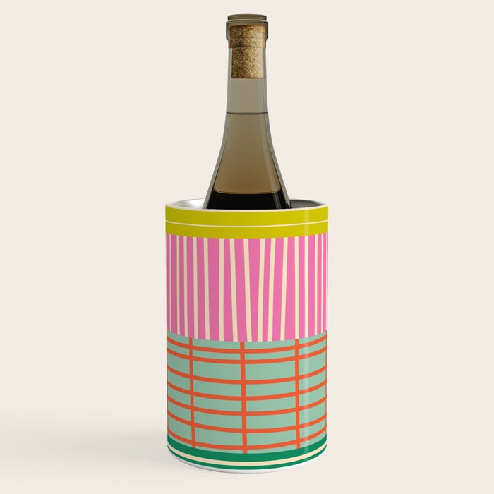 Finnish Patchwork Stripe Pattern Orange Green Pink Chartreuse Wine Chiller Gallery Image 1