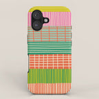 Finnish Patchwork Stripe Pattern Orange Green Pink Chartreuse iPhone Case Gallery Image 1