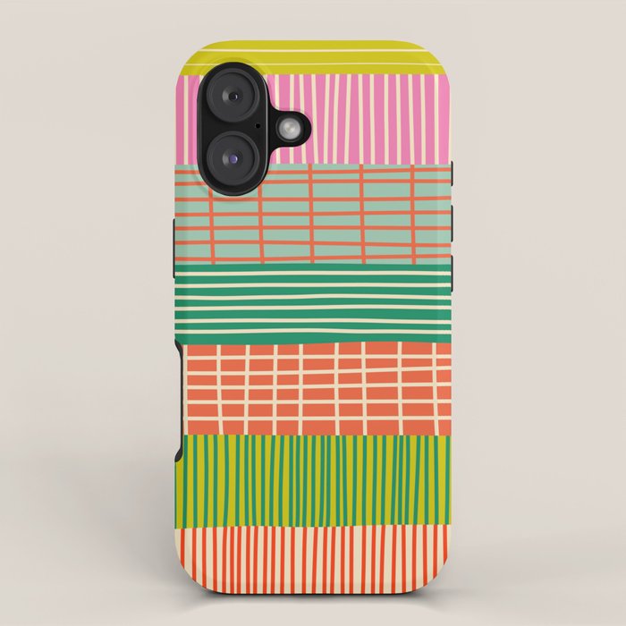 Finnish Patchwork Stripe Pattern Orange Green Pink Chartreuse iPhone Case Gallery Image 1