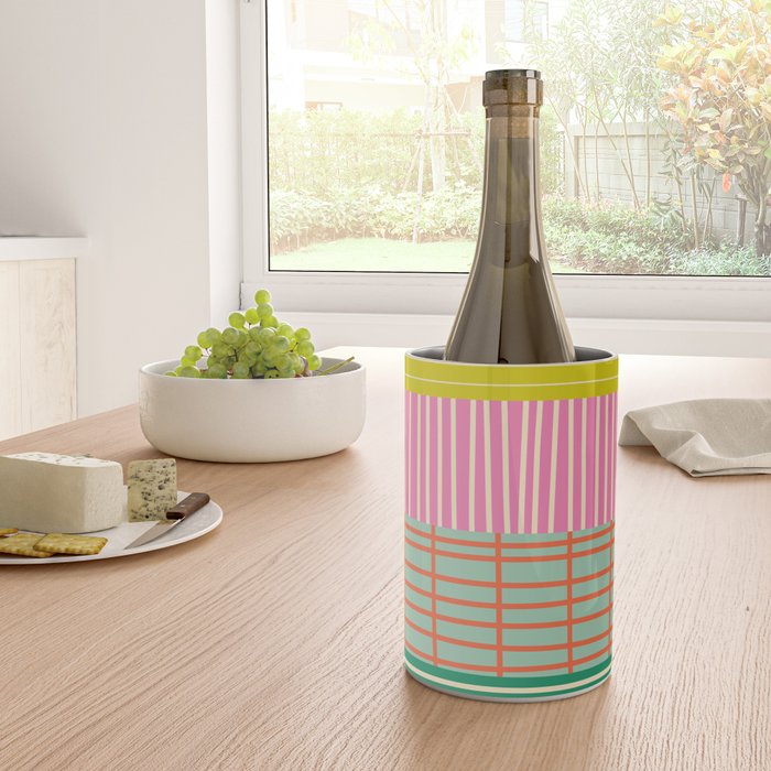 Finnish Patchwork Stripe Pattern Orange Green Pink Chartreuse Wine Chiller Gallery Image 4