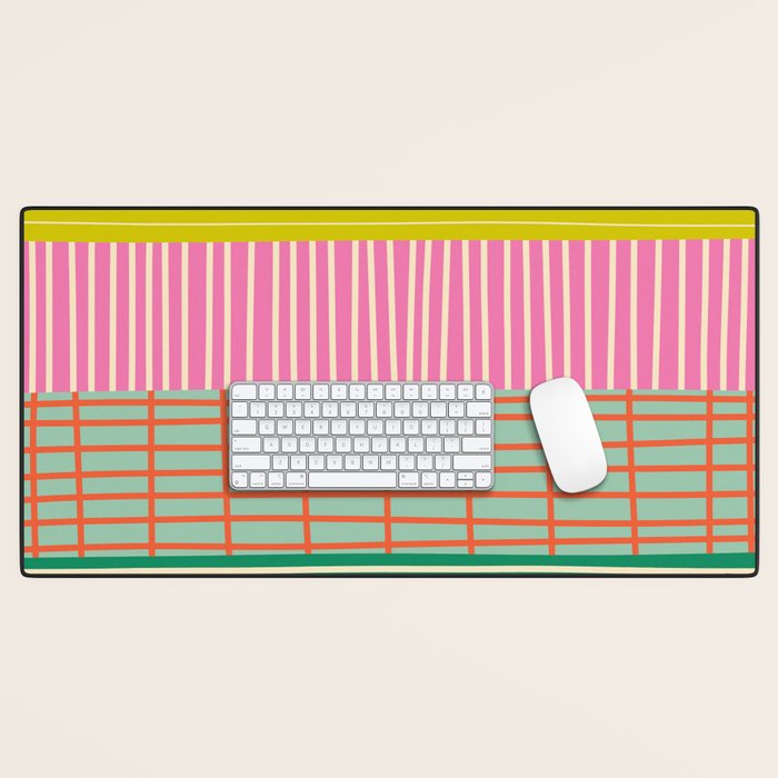 Finnish Patchwork Stripe Pattern Orange Green Pink Chartreuse Desk Mat Gallery Image 1