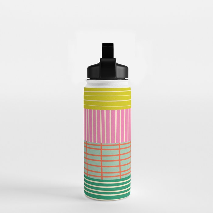 Finnish Patchwork Stripe Pattern Orange Green Pink Chartreuse Water Bottle Gallery Image 2