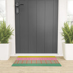 Finnish Patchwork Stripe Pattern Orange Green Pink Chartreuse Welcome Mat Gallery Image 3