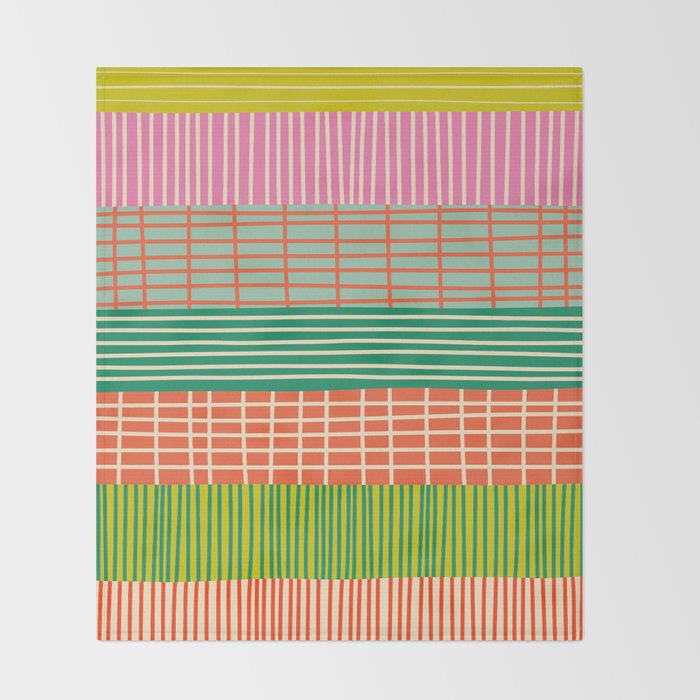 Finnish Patchwork Stripe Pattern Orange Green Pink Chartreuse Throw Blanket Gallery Image 2