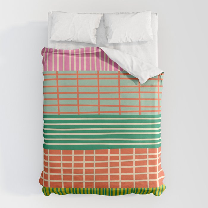 Finnish Patchwork Stripe Pattern Orange Green Pink Chartreuse Duvet Cover Gallery Image 6