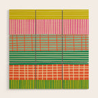 Finnish Patchwork Stripe Pattern Orange Green Pink Chartreuse Wood Wall Art Gallery Image 1