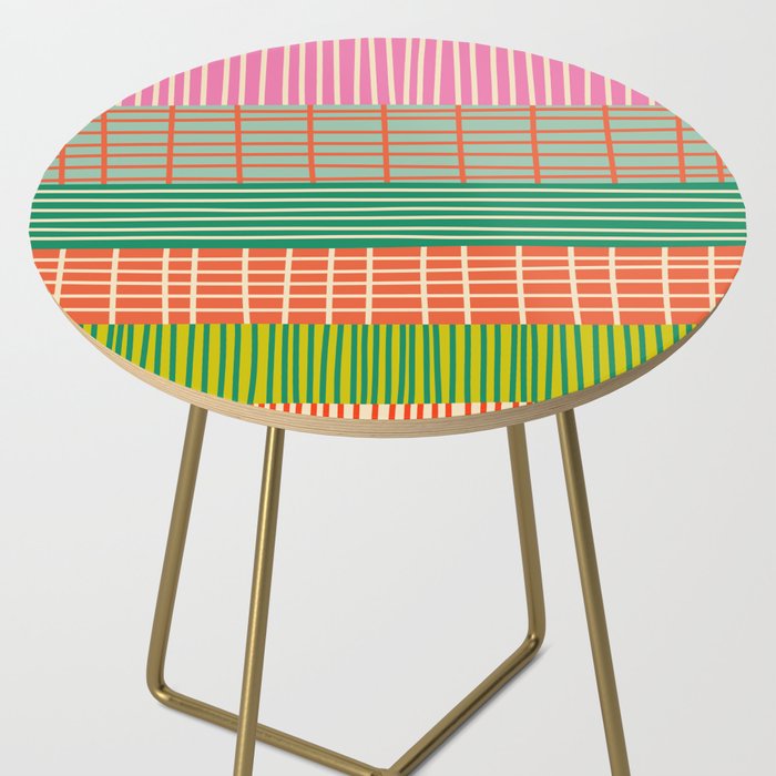 Finnish Patchwork Stripe Pattern Orange Green Pink Chartreuse Side Table Gallery Image 2