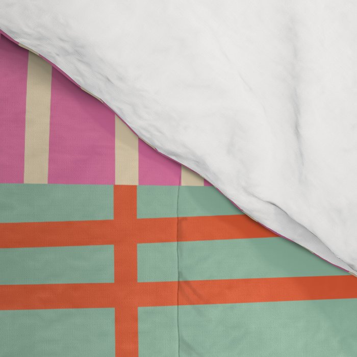 Finnish Patchwork Stripe Pattern Orange Green Pink Chartreuse Comforter Gallery Image 4