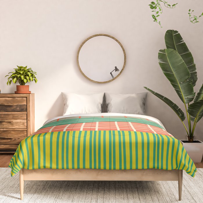 Finnish Patchwork Stripe Pattern Orange Green Pink Chartreuse Comforter Gallery Image 3