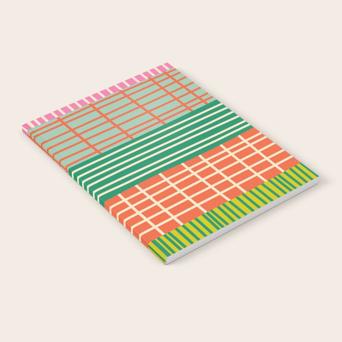Finnish Patchwork Stripe Pattern Orange Green Pink Chartreuse Notebook Gallery Image 1