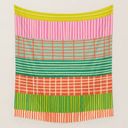 Finnish Patchwork Stripe Pattern Orange Green Pink Chartreuse Wall Tapestry Gallery Image 4