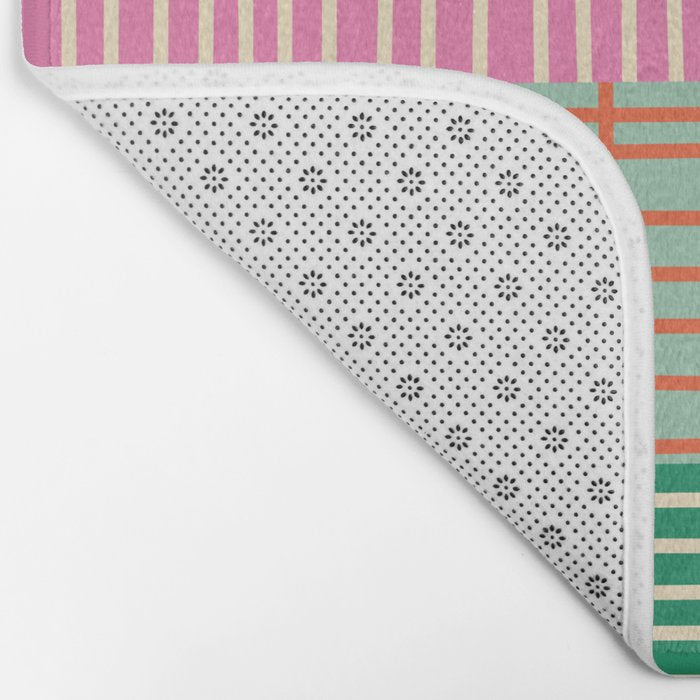 Finnish Patchwork Stripe Pattern Orange Green Pink Chartreuse Bath Mat Gallery Image 2