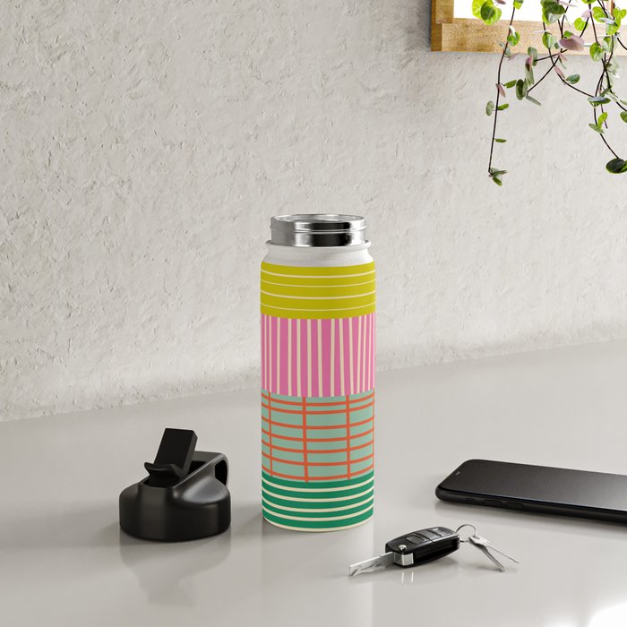 Finnish Patchwork Stripe Pattern Orange Green Pink Chartreuse Water Bottle Gallery Image 4