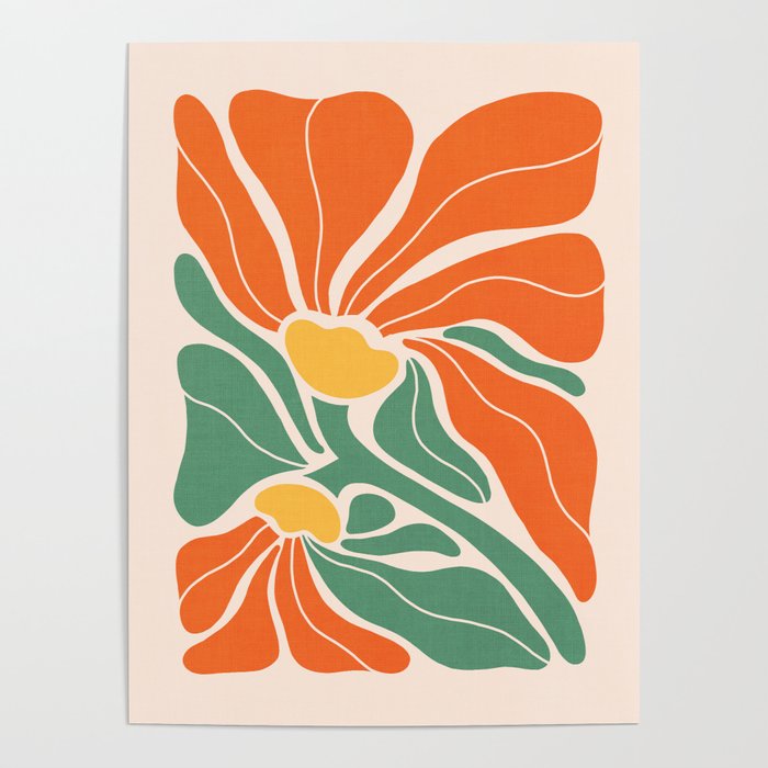 Modern Boho Art Nouveau Floral 1.2 Duo Orange and Green Poster Gallery Image 4