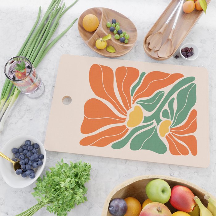 Modern Boho Art Nouveau Floral 1.2 Duo Orange and Green Cutting Board Gallery Image 2