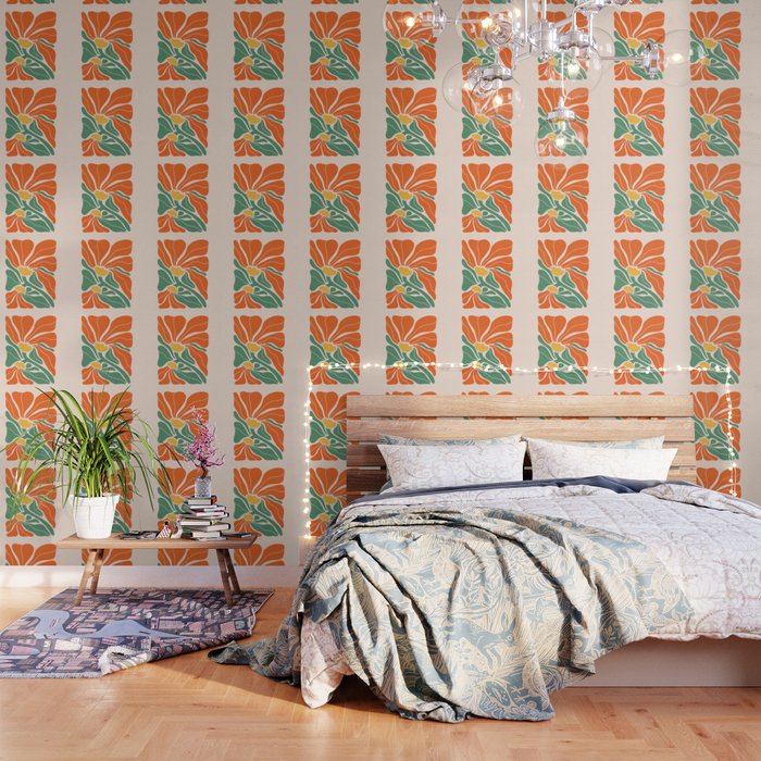 Modern Boho Art Nouveau Floral 1.2 Duo Orange and Green Wallpaper Gallery Image 3