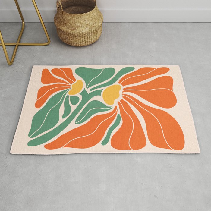 Modern Boho Art Nouveau Floral 1.2 Duo Orange and Green Rug Gallery Image 1