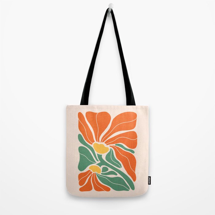 Modern Boho Art Nouveau Floral 1.2 Duo Orange and Green Tote Bag Gallery Image 2