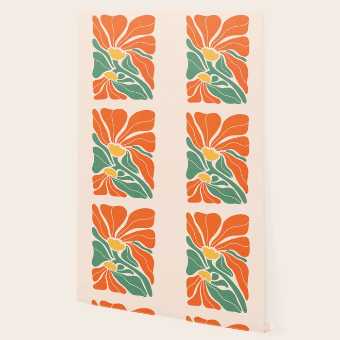 Modern Boho Art Nouveau Floral 1.2 Duo Orange and Green Wallpaper Gallery Image 2