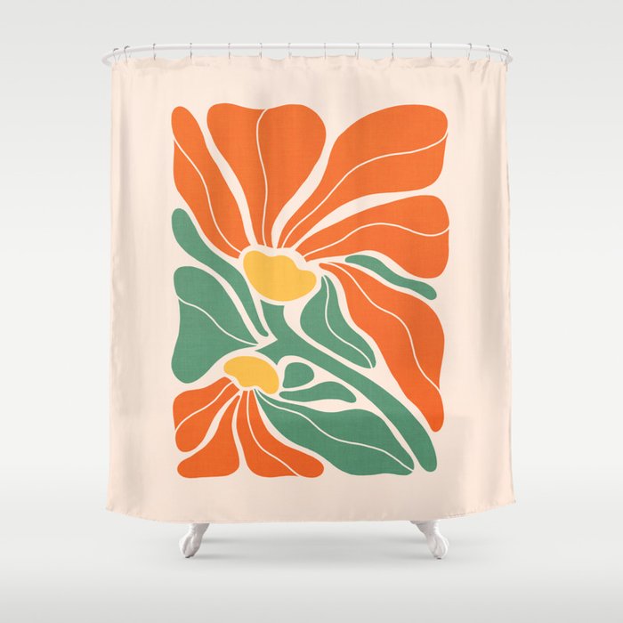 Modern Boho Art Nouveau Floral 1.2 Duo Orange and Green Shower Curtain Gallery Image 1