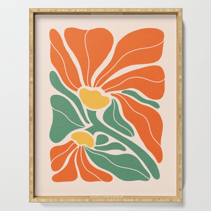 Modern Boho Art Nouveau Floral 1.2 Duo Orange and Green Serving Tray Gallery Image 1