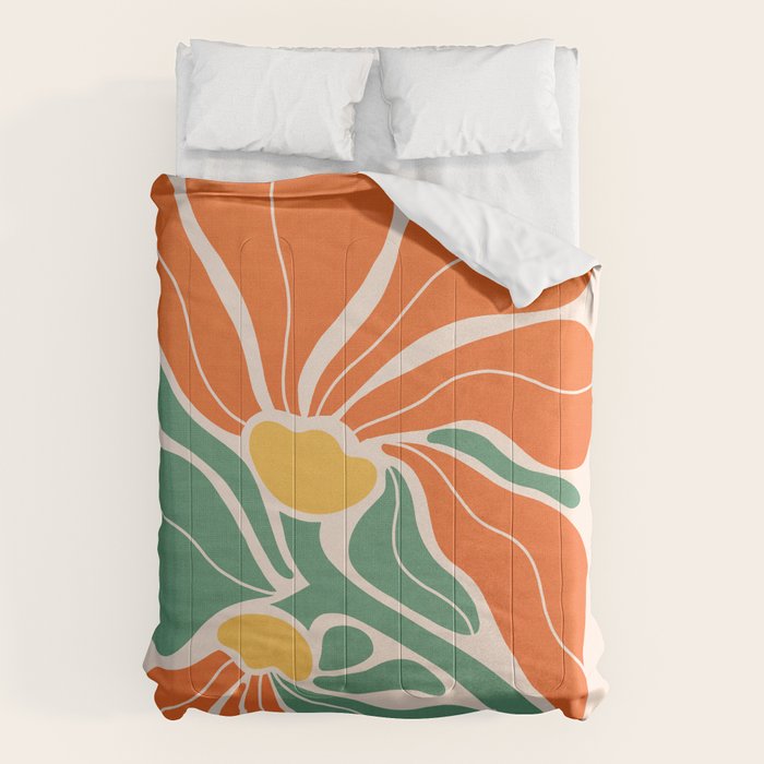Modern Boho Art Nouveau Floral 1.2 Duo Orange and Green Comforter Gallery Image 1