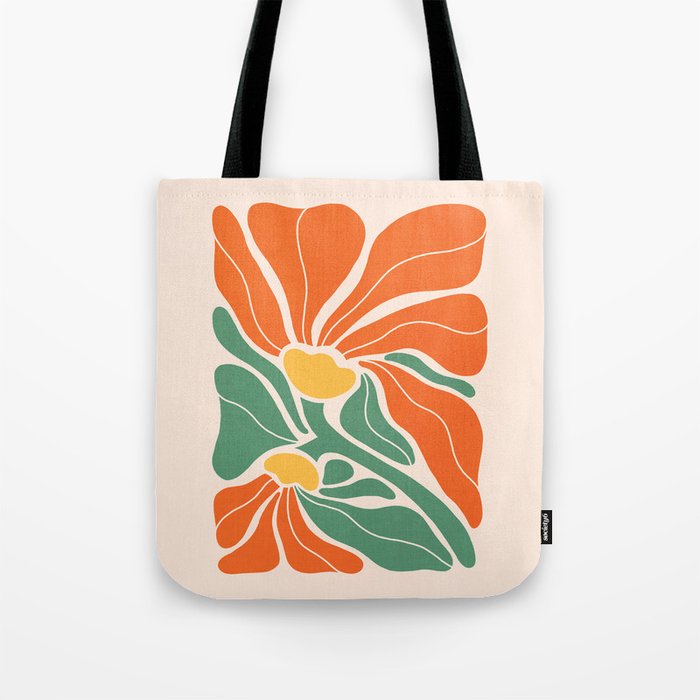Modern Boho Art Nouveau Floral 1.2 Duo Orange and Green Tote Bag Gallery Image 1